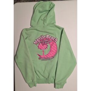 Harley Davidson Myrtle Beach Hoodie Green Palm Tree Graphic Pullover Women's M